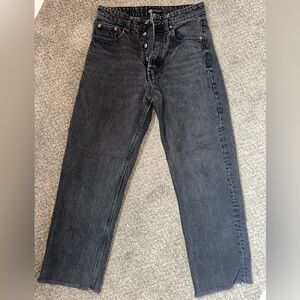 Zara Wide Leg Cropped Black Jeans. Size 6